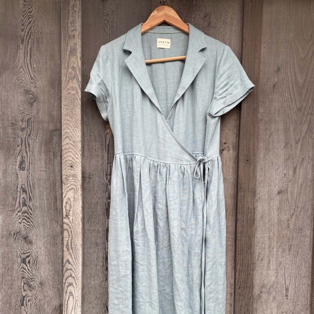 Offon Linen Wrap Dress in Cloudy Sky Medium/Large